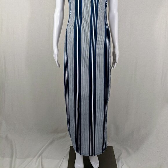 TMG New York Women's Size Medium Blue and White Striped Stretchy Maxi Dress - Picture 2 of 7